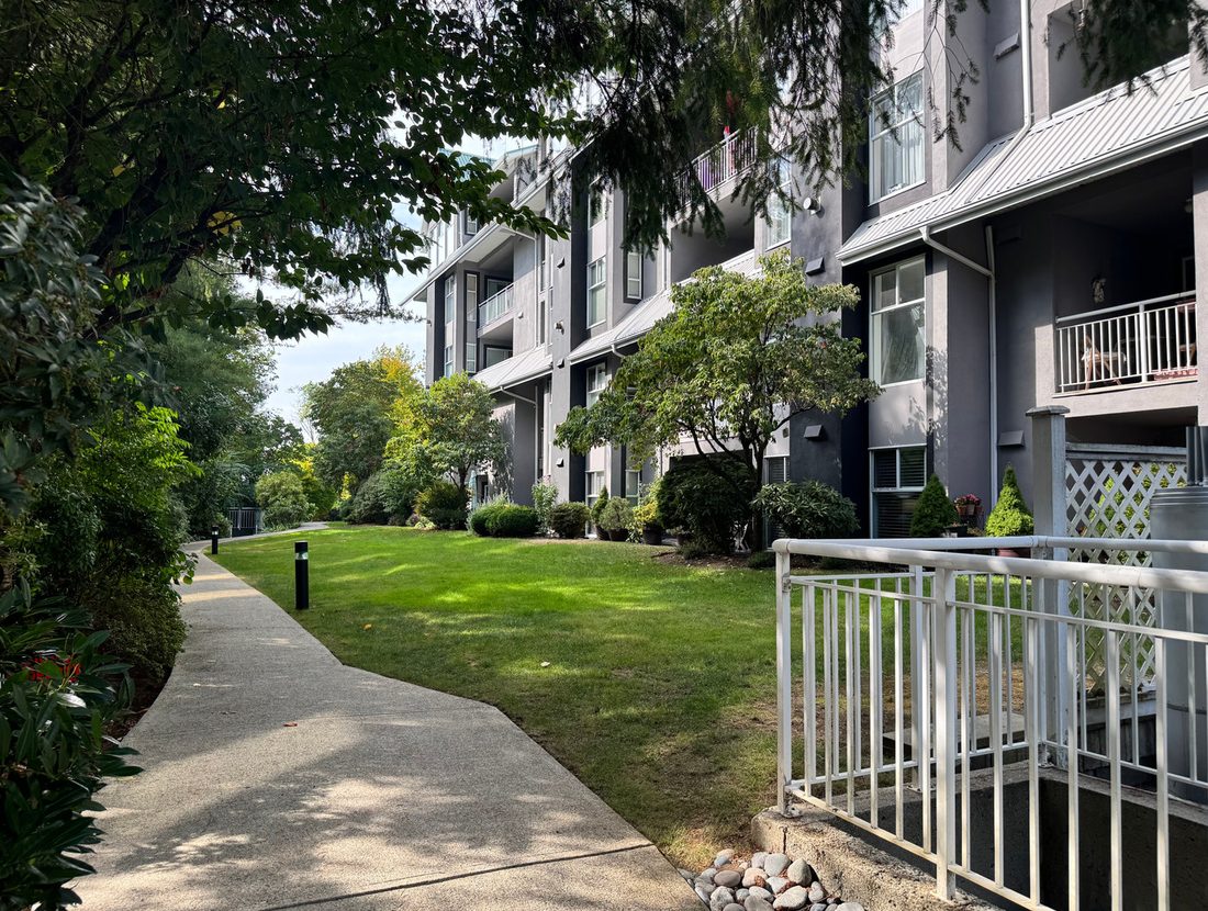 Walking path and lawn between residential buildings